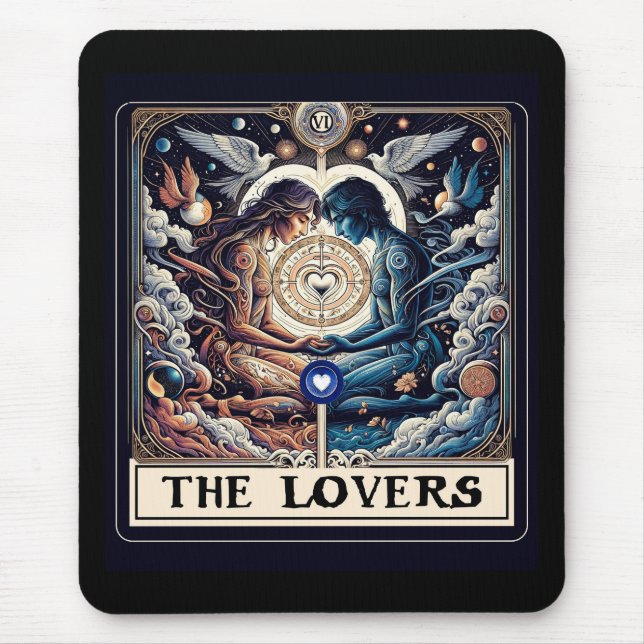 THE LOVERS Tarot Celestial Man & Woman Soulmates Mouse Pad (Front)