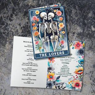 The Lovers Tarot Skeletons Floral Gothic Wedding  Programme