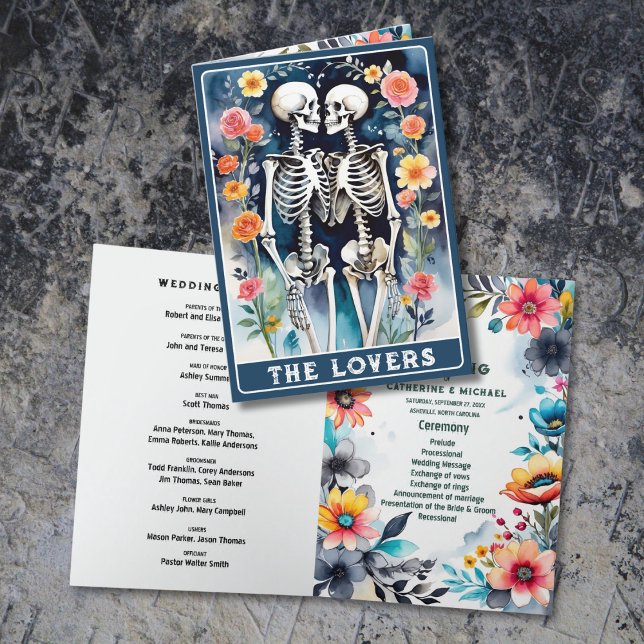 The Lovers Tarot Skeletons Floral Gothic Wedding  Programme (Creator Uploaded)