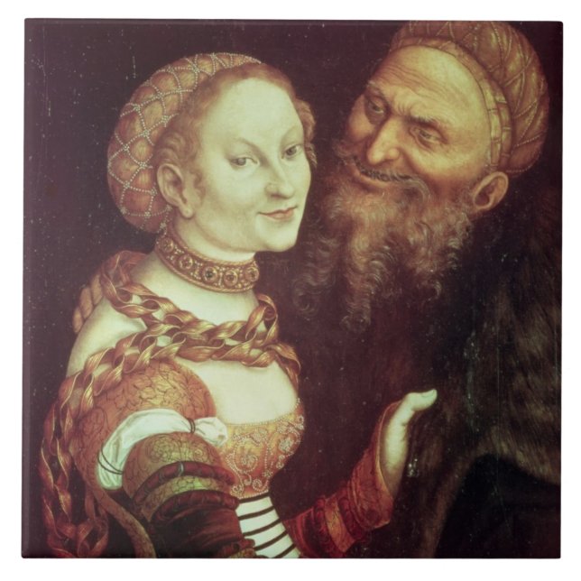 The Lovesick Old Man, 1553 (oil on panel) Tile (Front)