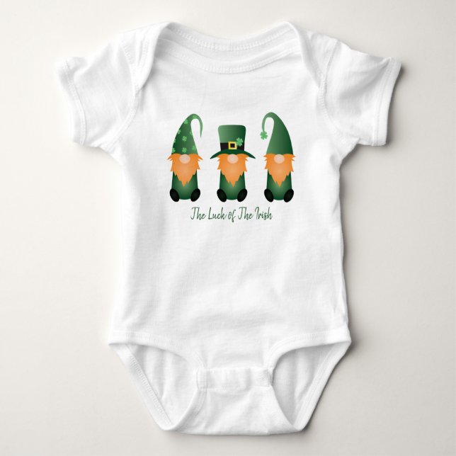 The Luck Of The Irish Gnome Green Baby Bodysuit (Front)