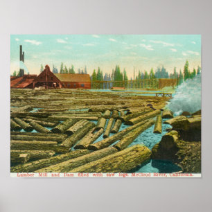 The Lumber Mill and Dam, River filled with Poster