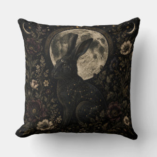 The Lunar Hare | Gothic Celestial Botanical Throw Cushion