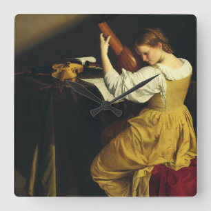 The Lute Player by Orazio Gentileschi Square Wall Clock