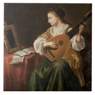 The Lute Player (oil on panel) Tile