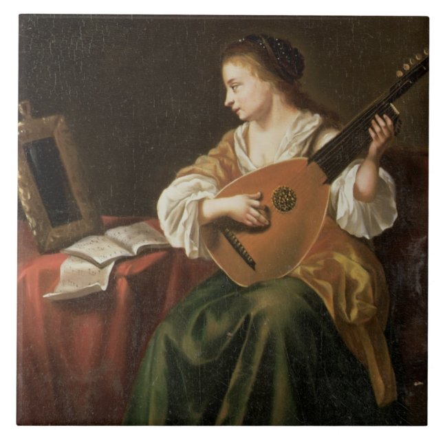 The Lute Player (oil on panel) Tile (Front)