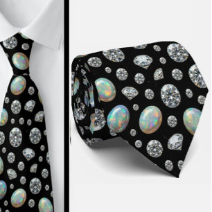 The Luxury Man   Black Tie Diamond Opal Neck Tie