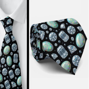 The Luxury Man   Black Tie Diamond Opal Neck Tie