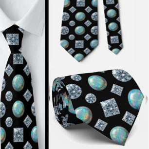 The Luxury Man Black Tie Diamond Opal Neck Tie
