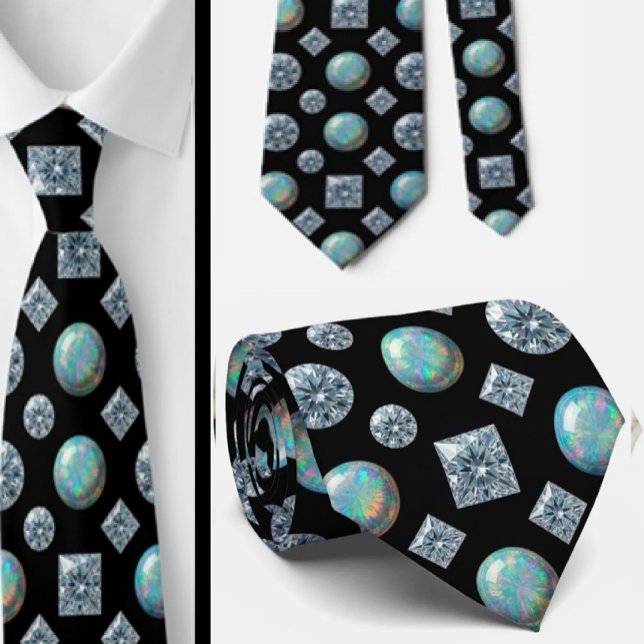 The Luxury Man | Black Tie Diamond Opal Neck Tie (Creator Uploaded)