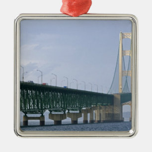 The Mackinac Bridge spanning the Straits of 2 Metal Tree Decoration