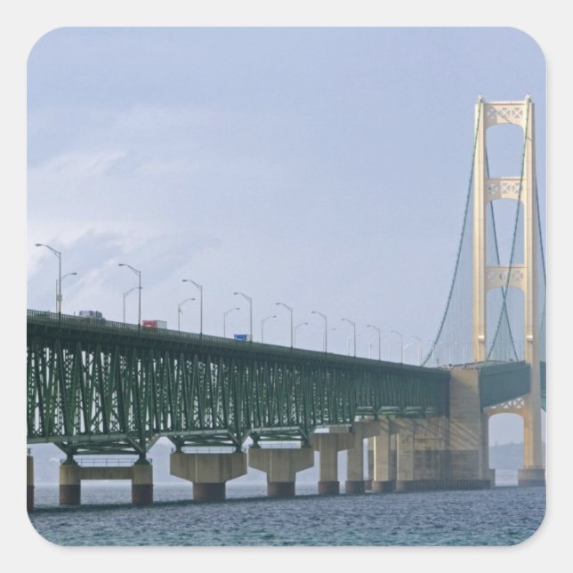 The Mackinac Bridge spanning the Straits of 2 Square Sticker (Front)