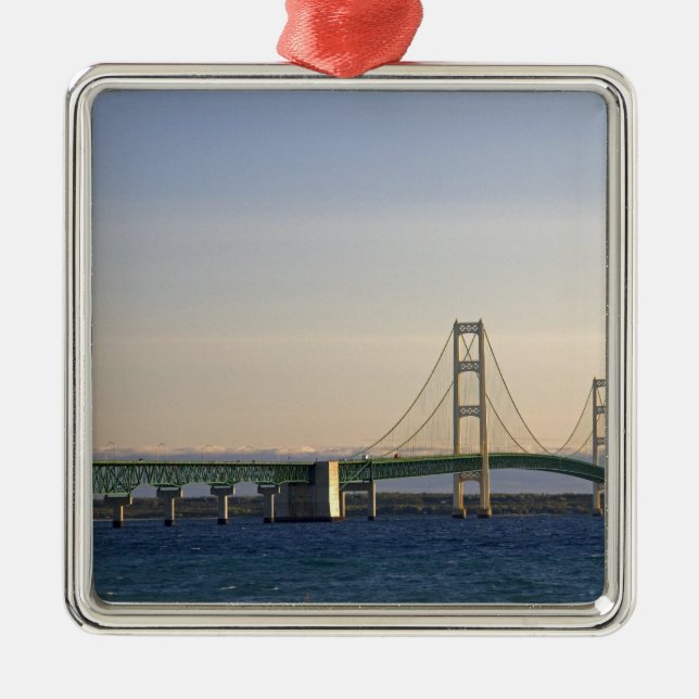 The Mackinac Bridge spanning the Straits of 3 Metal Tree Decoration (Front)