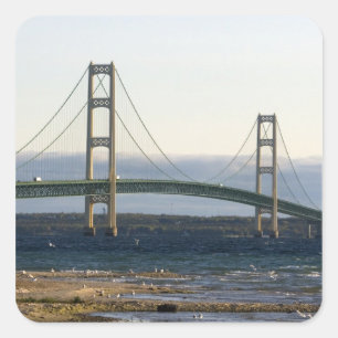 The Mackinac Bridge spanning the Straits of 4 Square Sticker