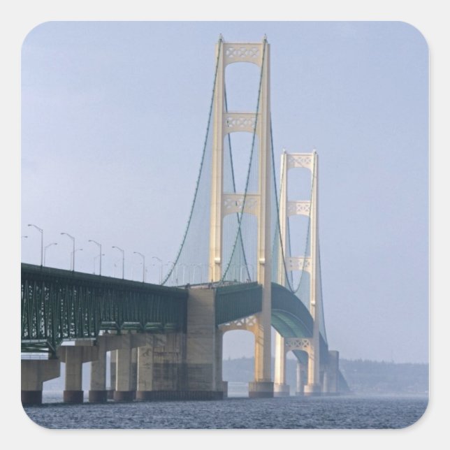 The Mackinac Bridge spanning the Straits of Square Sticker (Front)
