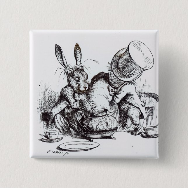 The Mad Hatter and the March Hare 15 Cm Square Badge (Front)