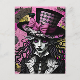 The Mad Hatter Pink and Black Alice Inspired Postcard