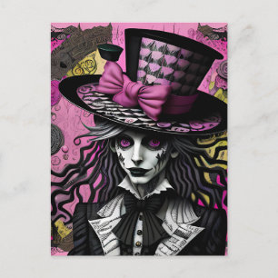 The Mad Hatter Pink and Black Alice Inspired Postcard