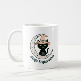 The Magic Begins Within Black Cat Witch Hat Coffee Mug