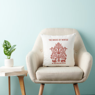 The Magic of Winter Scandinavian Folk Art Woodland Cushion