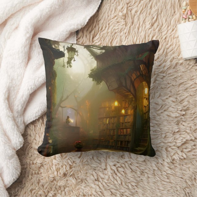 The Magical Bookstore Fantasy Art   Cushion (Blanket)