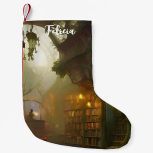 The Magical Bookstore Fantasy Art Personalized   Small Christmas Stocking