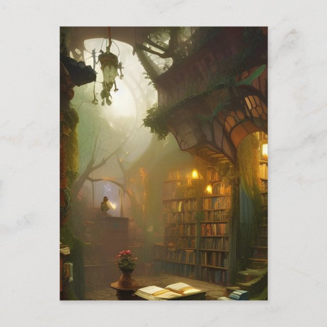 The Magical Bookstore Fantasy Art  Postcard (Front)