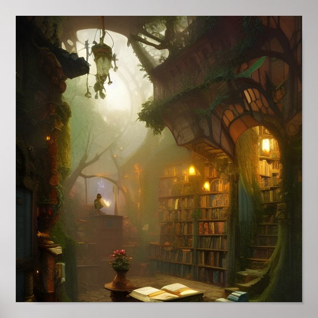 The Magical Bookstore Fantasy Art Poster (Front)