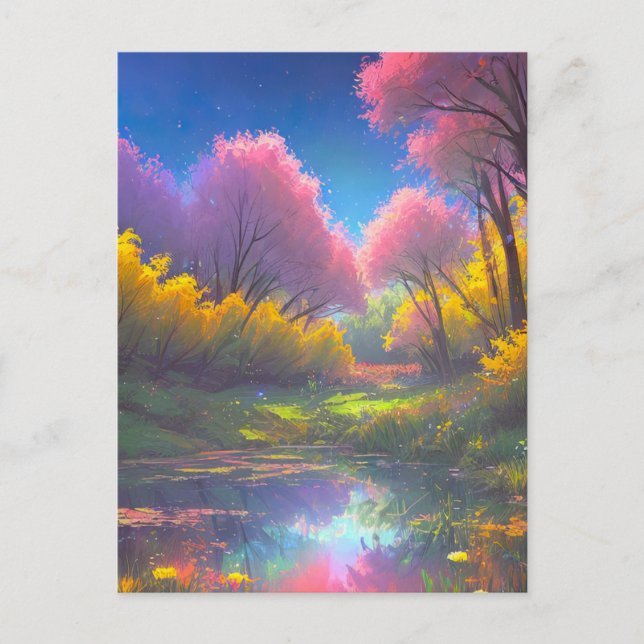 The Magical Charm of a Colourful Sunlit Swamp Postcard (Front)