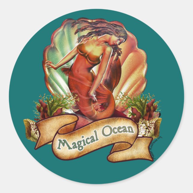 The Magical Ocean Mermaid Classic Round Sticker (Front)