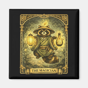The Magician Tarot Card Tanuki Yokai Racoon Magnet