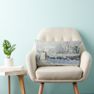 The Magpie by Claude Monet Lumbar Cushion
