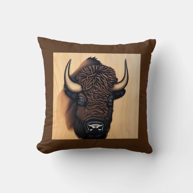 The Majestic Bison - A Symbol Of Power And Freedom Cushion (Front)