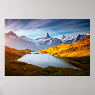 The majestic peaks of Schreckhorn and Wetterhorn. Poster