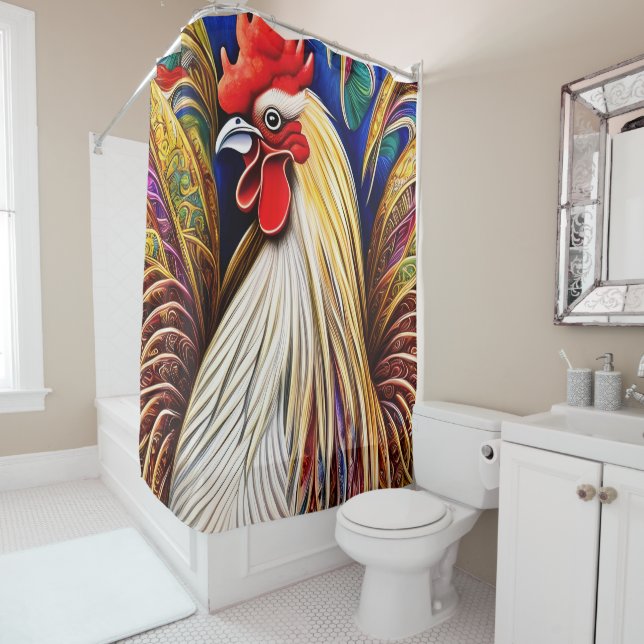 The Majestic Rooster - A Glorious Portrait  Shower Curtain (In Situ)