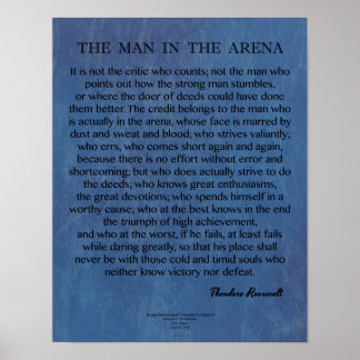 The Man In The Arena Quote by Theodore Roosevelt Poster