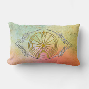 The Man in the Maze - Tribal gold silver Lumbar Cushion