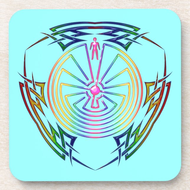 The Man in the Maze - Tribal Tattoo coloured Coaster (Front)