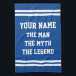 The man myth legend kitchen towel gift for men<br><div class="desc">The man myth legend kitchen towel gift for men. Funny kitchen and BBQ cooking gift idea for guys. Surprise best dad,  greatest father,  uncle,  grandpa,  brother,  boyfriend,  stepdad etc. Personalised with name. Great for Birthday or Father's Day! Blue or custom colour with stripes.</div>