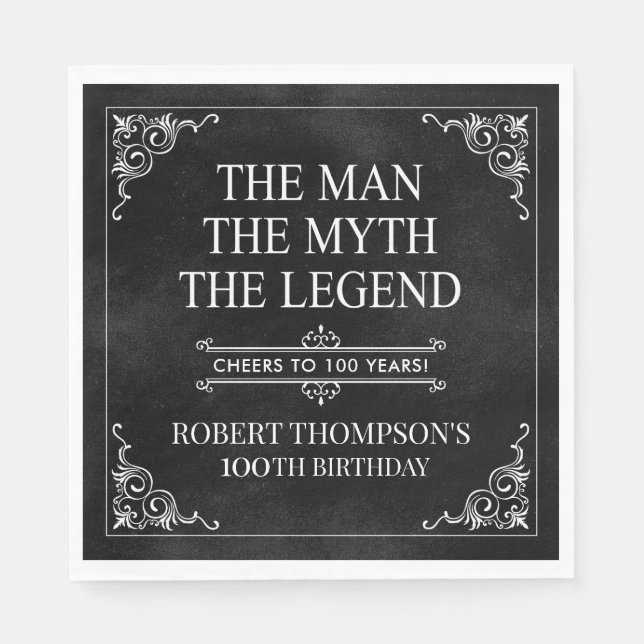 The Man The Myth The Legend 100th Birthday Black  Napkin (Front)