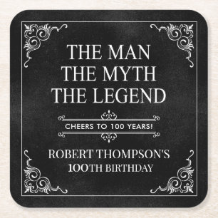 The Man The Myth The Legend 100th Birthday Square Paper Coaster