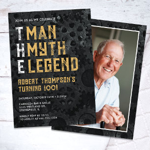 The Man The Myth The Legend 100th Photo Birthday Invitation