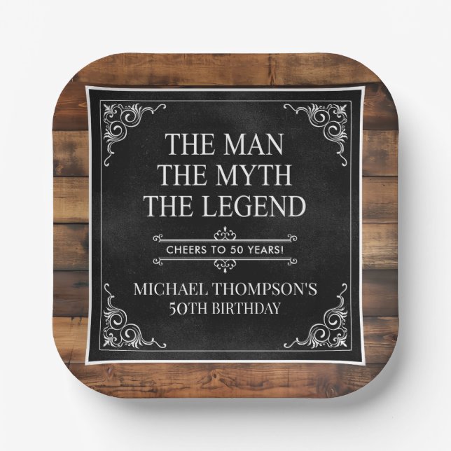 The Man The Myth The Legend 50th Birthday Paper Plate (Front)