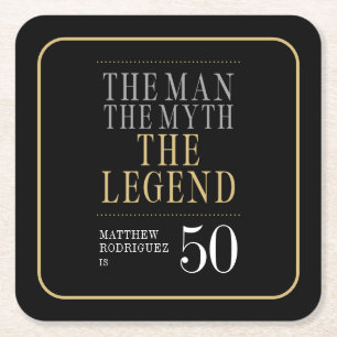 The Man The Myth The Legend 50th Birthday Square Paper Coaster