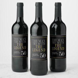 The Man The Myth The Legend 50th Birthday Wine Label