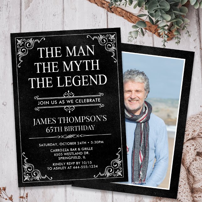 The Man The Myth The Legend 65th Birthday Photo Invitation (Creator Uploaded)