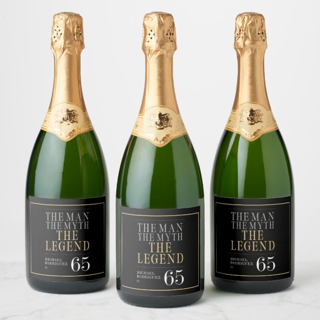 The Man The Myth The Legend 65th Birthday Sparkling Wine Label (Bottles)