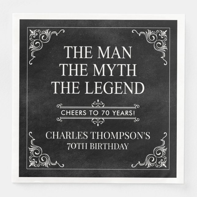 The Man The Myth The Legend 70th Birthday Black  Napkin (Front)