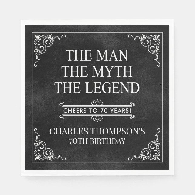 The Man The Myth The Legend 70th Birthday Black  Napkin (Front)