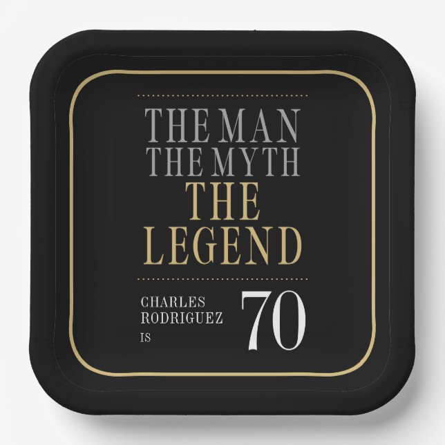 The Man The Myth The Legend 70th Birthday Paper Plate (Front)